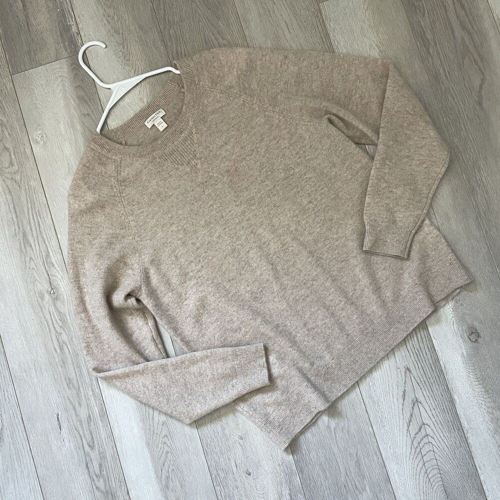 Garnet Hill Sweater cashmere v neck crew womens Tan (small) classic minimalist